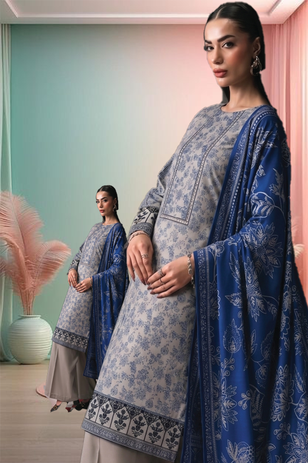 Women's 3 Piece Printed Lawn Suit  Printed Shirt, Printed Dupatta & Dyed Cambric Trouser