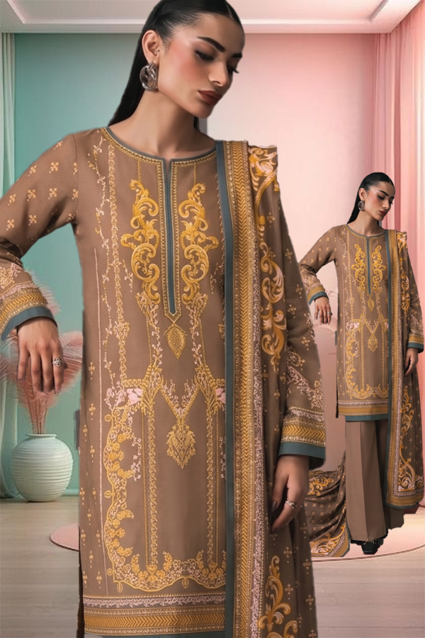 Women's 3 Piece Printed Lawn Suit  Printed Shirt, Printed Dupatta & Dyed Cambric Trouser