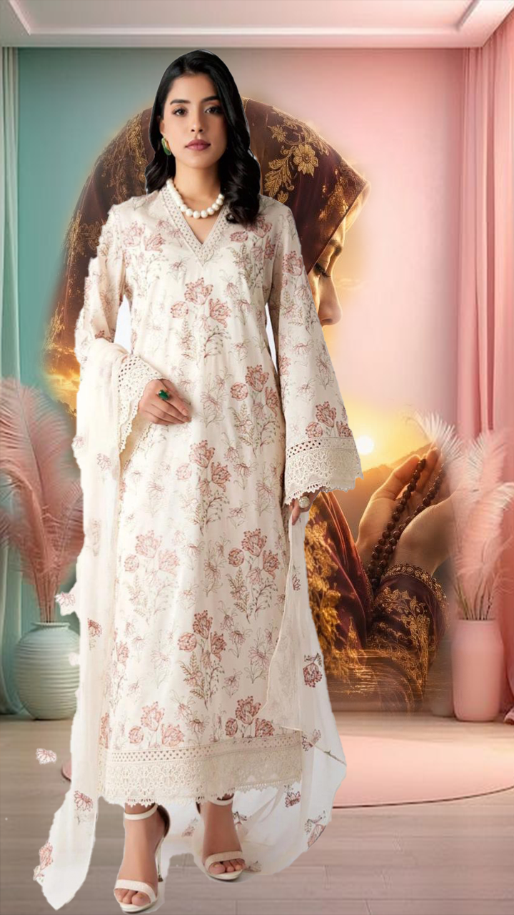 Inspired Women's 3 Piece Embroidered Lawn Suit – Sea Green | Embroidered Lawn Shirt, Chiffon Dupatta & Dyed Trouser
