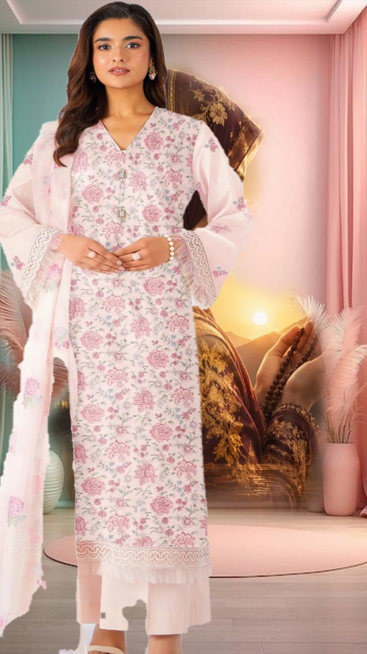 Inspired Women's 3 Piece Embroidered Lawn Suit – Sea Green | Embroidered Lawn Shirt, Chiffon Dupatta & Dyed Trouser